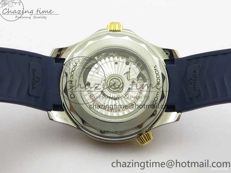 0321 Refined 2018 Seamaster Diver 300M SS YG VSF 1:1 Best Edition YG Bezel Blue Dial on Blue Rubber Strap A 7898